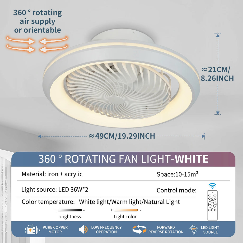 Rotating LED Ceiling Fan – 20 Inch Flush Mount Light for Modern Bedroom