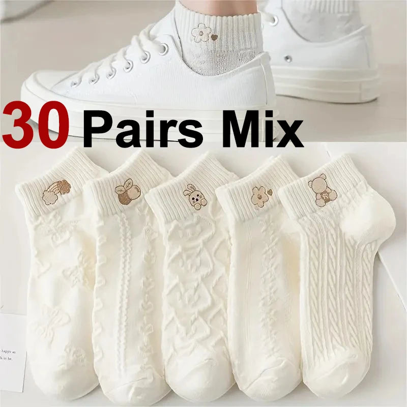 Cartoon Printed Knit Short Socks – Breathable Cotton for Casual Daily Wear