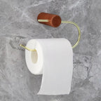 Self-Adhesive Brass Toilet Paper Holder – Wall Mounted Wood Tissue Rack for Bathroom
