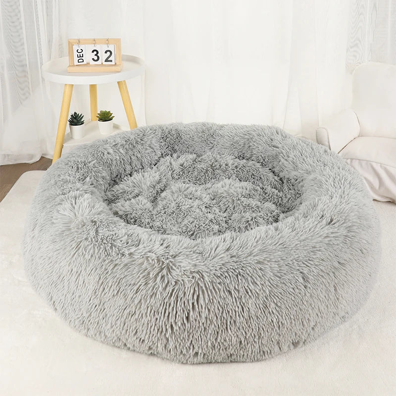 Plush Donut Dog Bed – Large Round Fluffy Kennel for Winter Pet Comfort