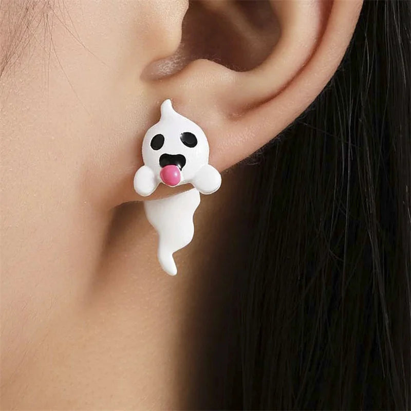 Glow in the Dark Ghost Stud Earrings – Fluorescent Jewelry for Halloween