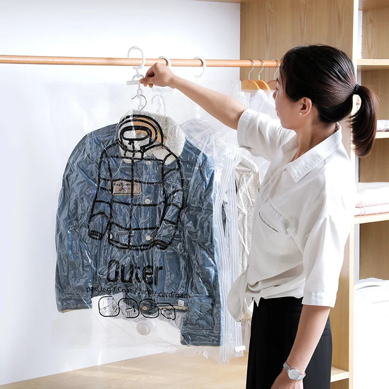 Transparent Vacuum Storage Bags – Compressed Wardrobe Organizer for Clothing