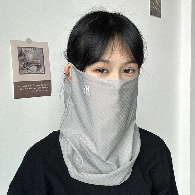 Ice Silk Sun Protection Scarf – Breathable Face Veil for Cycling and Travel
