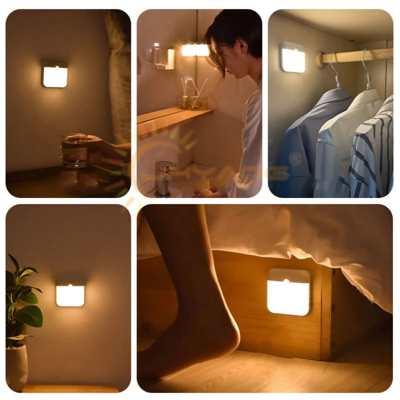 Motion Sensor LED Square Lamp – USB Rechargeable Light for Bedroom and Kitchen