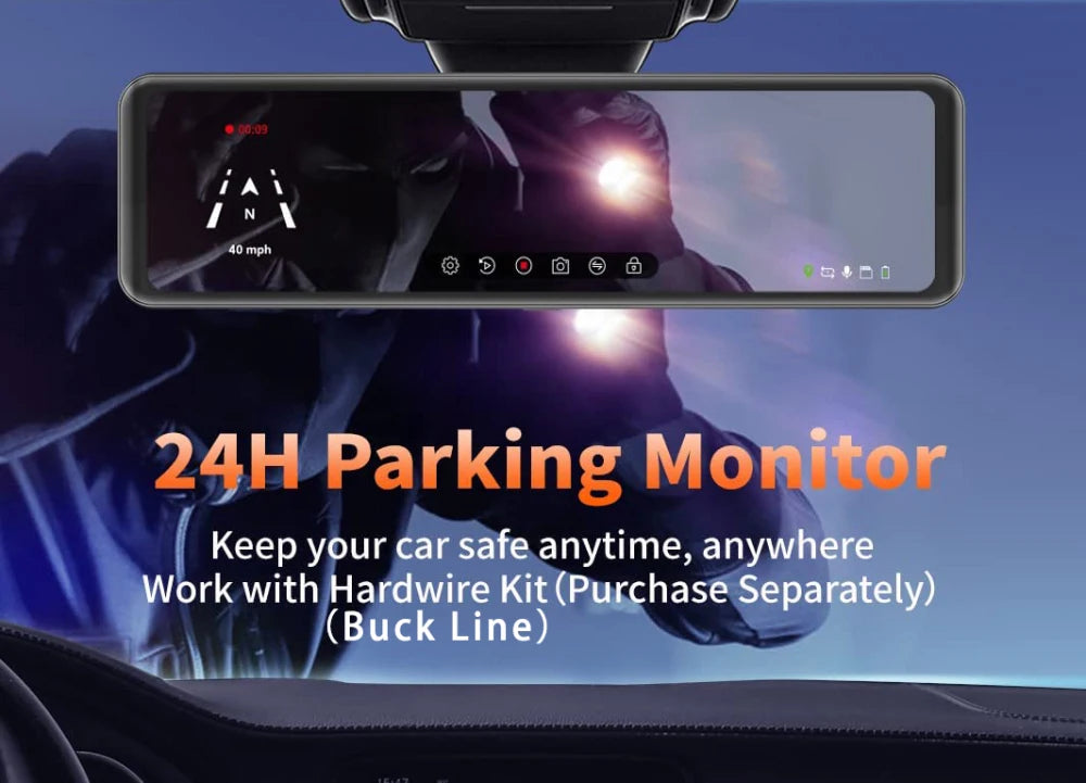 12-Inch 4K Mirror Dash Cam – Wireless CarPlay Android Auto for Car Navigation