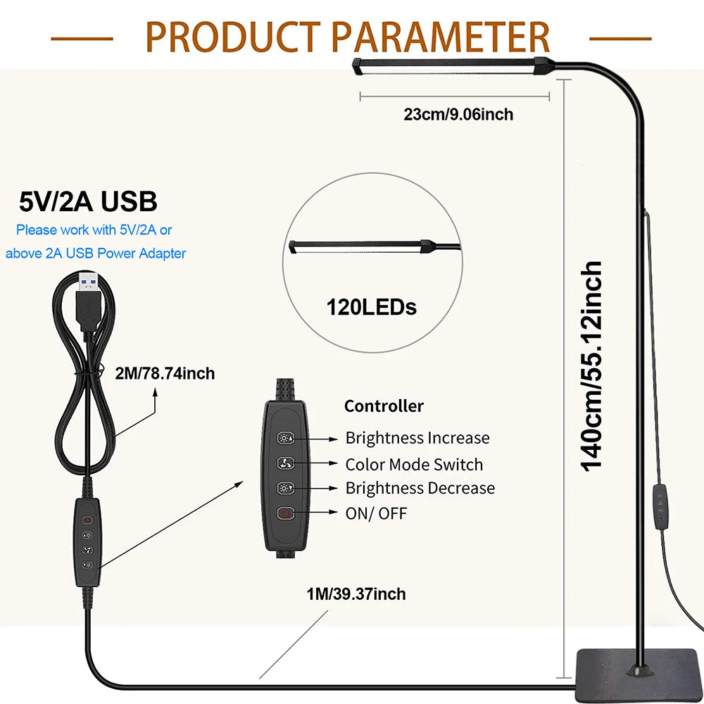 Dimmable LED Floor Lamp – Adjustable Gooseneck Stand for Reading and Office