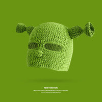 Knitted Monster Balaclava – Green Devil Hat for Halloween Cosplay Costume