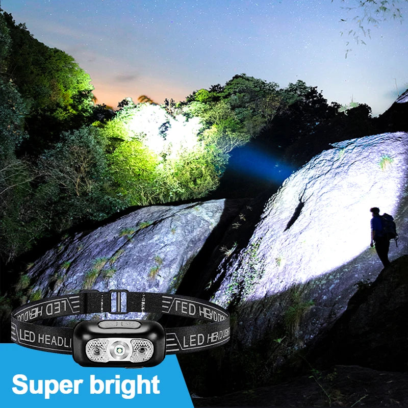 Rechargeable LED Headlamp – Waterproof Motion Sensor Torch for Outdoor Camping