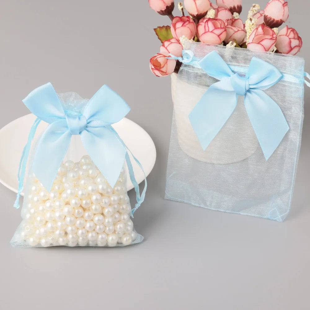 Organza Drawstring Gift Bags – Bowknot Pouches for Wedding Jewelry Packing