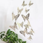 3D Hollow Butterfly Wall Decals – Metallic Gold and Silver Art for Home Decor