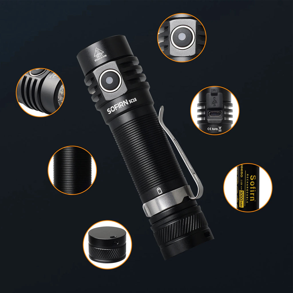 Rechargeable LED Flashlight – 1800lm USB-C Torch for Outdoor Camping Hiking