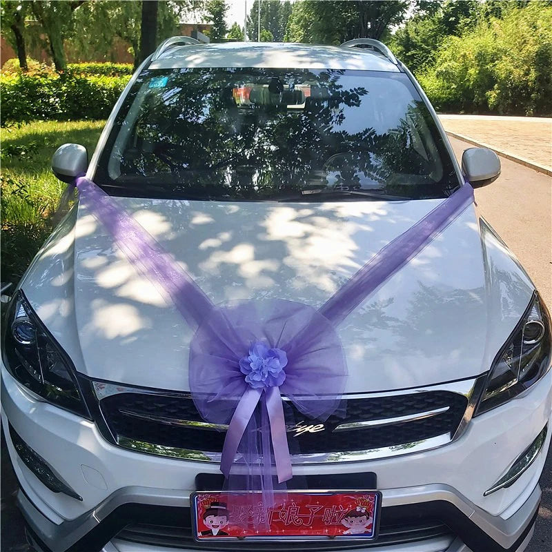 Silk Flower Wedding Car Decoration Kit – Floral Ribbons for Bridal Vehicles