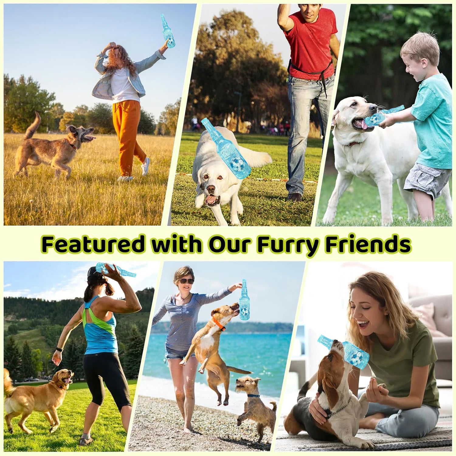 Interactive Rubber Squeaky Dog Toys – Durable Football and Bottle Pet Play