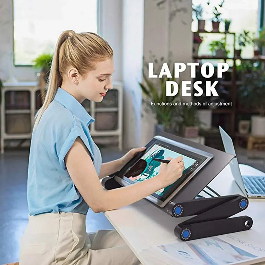 Aluminum Laptop Cooling Stand – Foldable Notebook Tray for Bed Office Desk