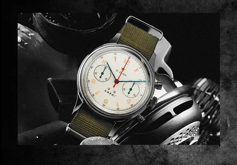Vintage Pilot Chronograph – 42mm Automatic Waterproof Watch for Men