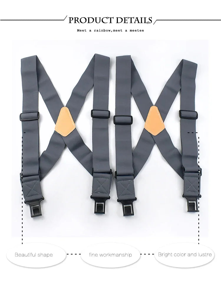Elastic X-Type Suspenders – Adjustable Wide Braces for Men's Work and Formal