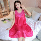 Ice Silk Sleep Dress – Plus Size Women's Tank Nightgown for Summer Housewear