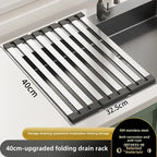 Stainless Steel Roll Up Drain Rack – Foldable Kitchen Dish Drying Basket