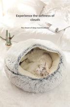 Semi-Enclosed Plush Pet Bed – Warm Winter Shell Nest for Cats and Small Dogs