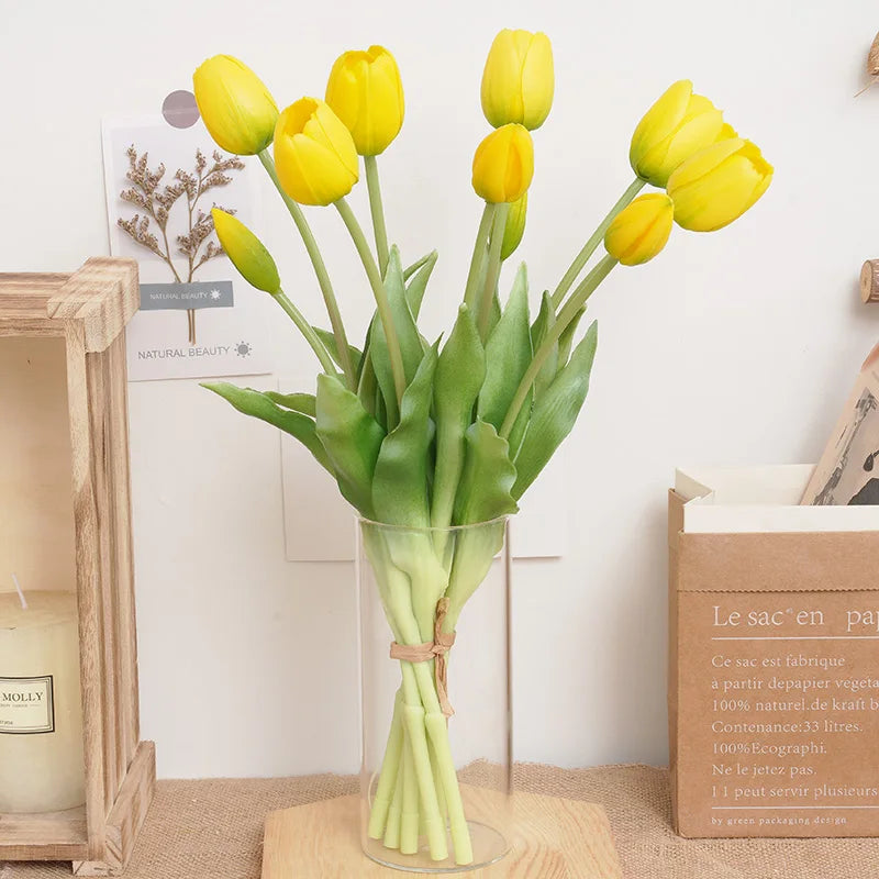 Silicone Real Touch Tulip Bouquet – Artificial Five-Head Flower for Home Decor