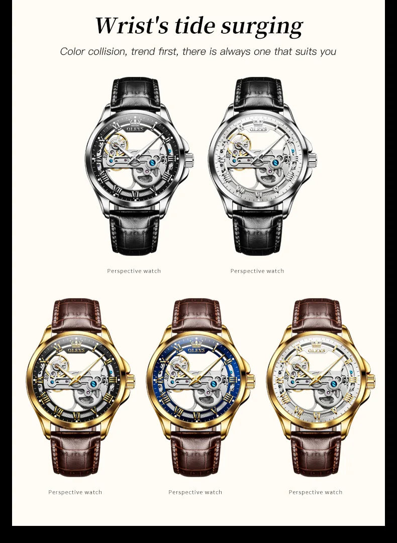 Automatic Mechanical Men's Watch – Hollow Leather Strap for Business Casual