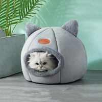 Plush Cat Shape Bed – Semi-Closed Warm Cave for Pet Sleeping