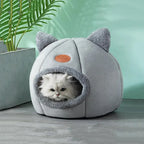 Plush Cat Shape Bed – Semi-Closed Warm Cave for Pet Sleeping