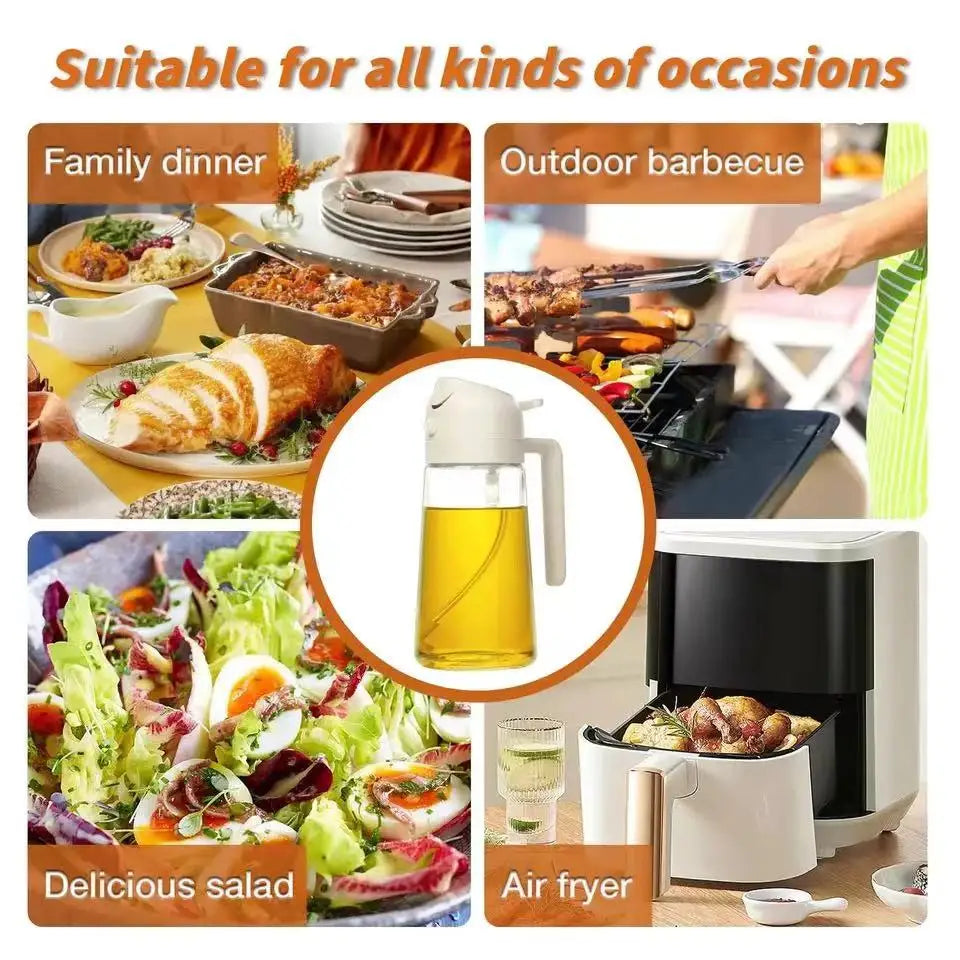 Glass Oil Dispenser Bottle – 2-in-1 Spray and Pour for Kitchen Cooking