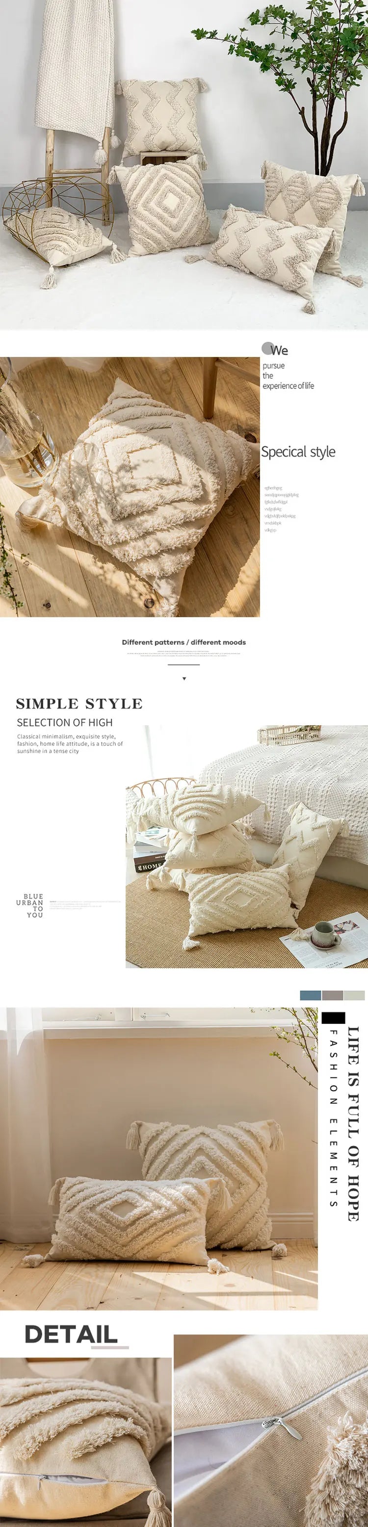 Cotton Tufted Cushion Cover – Decorative Tassel Pillowcase for Home Decor