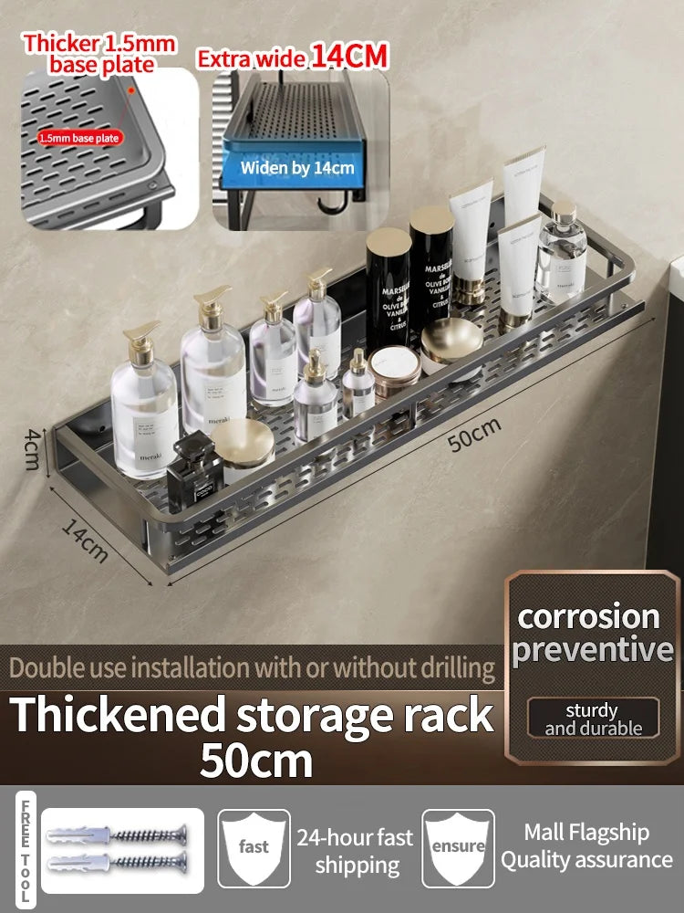Aluminum Bathroom Shelf – Wall Mounted Storage Rack for Kitchen and Shower