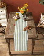 Sage Green Striped Table Runner – Minimalist Decor for Dining Room Tables