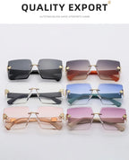 Oversized Rimless Square Sunglasses – Gradient Fashion Eyewear for Women