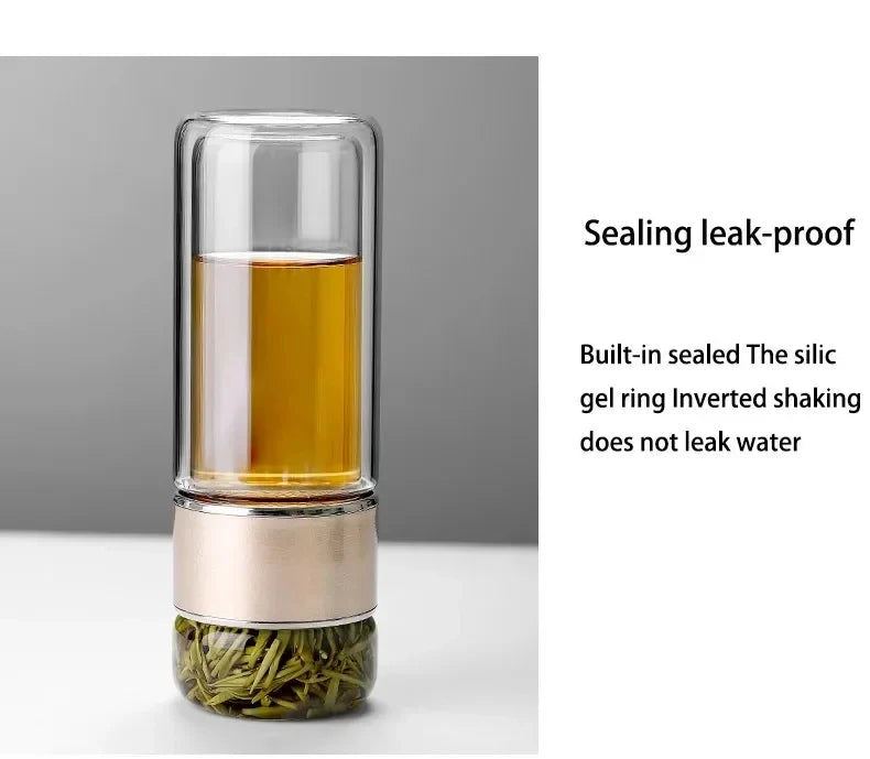 Borosilicate Glass Tea Infuser – Double Layer Bottle for Office and Travel