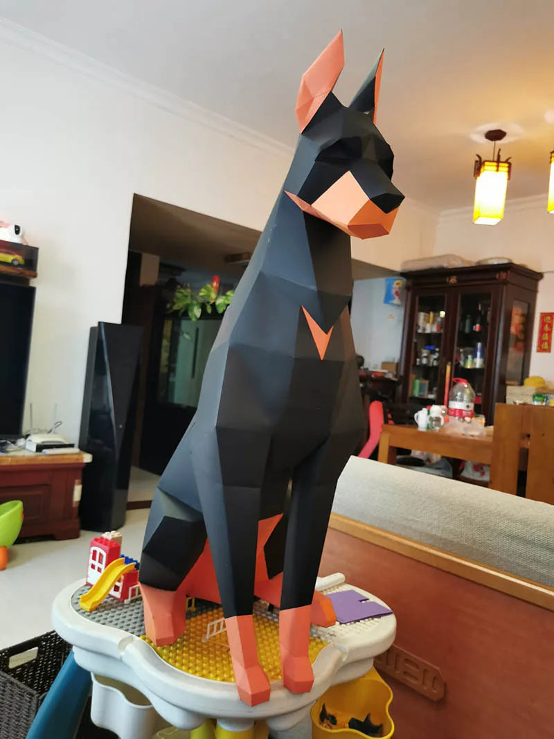 Doberman 3D Papercraft Sculpture – DIY Animal Model for Home Decor