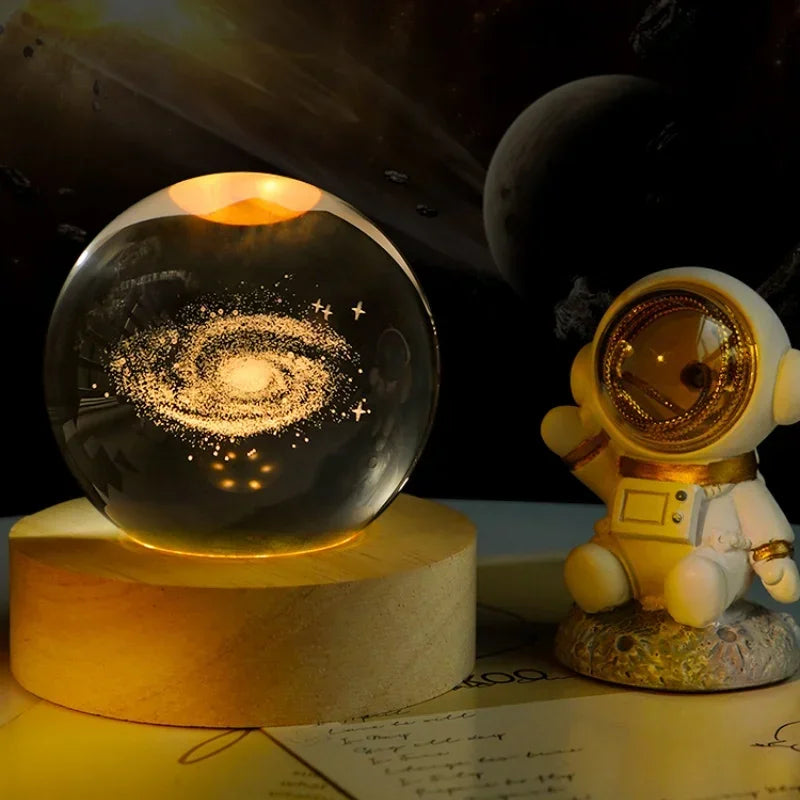 Galaxy Crystal Sphere Night Light – Clear Glass Globe for Home Decor