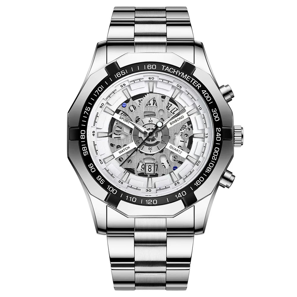 Stainless Steel Quartz Watch – Waterproof Luminous Calendar for Business Men
