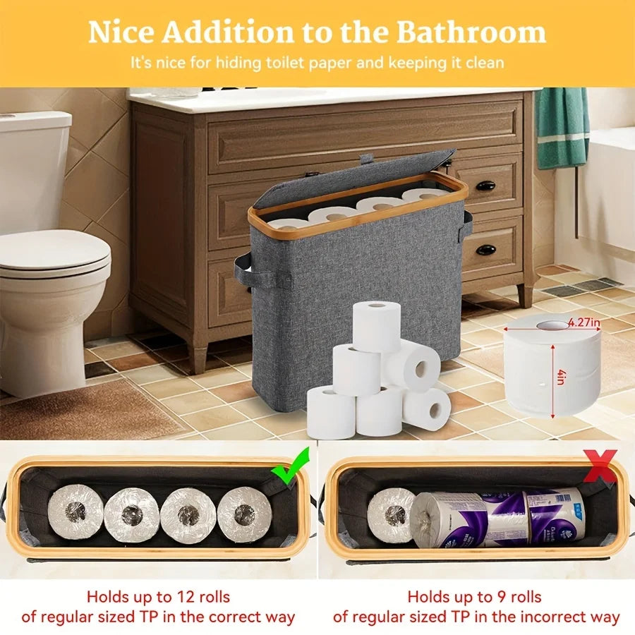 Bamboo Toilet Paper Holder – Enclosed Tissue Storage Box for Bathroom Organizer