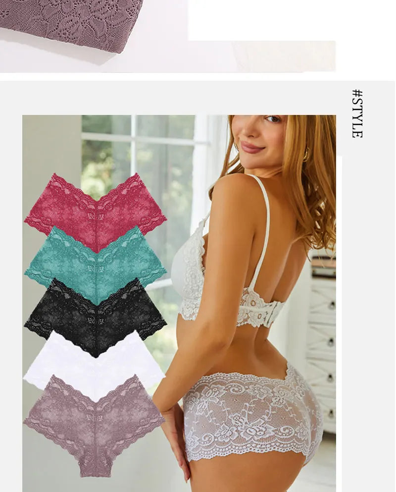 Floral Lace Panties – Sexy V-Waist Breathable Underwear for Women