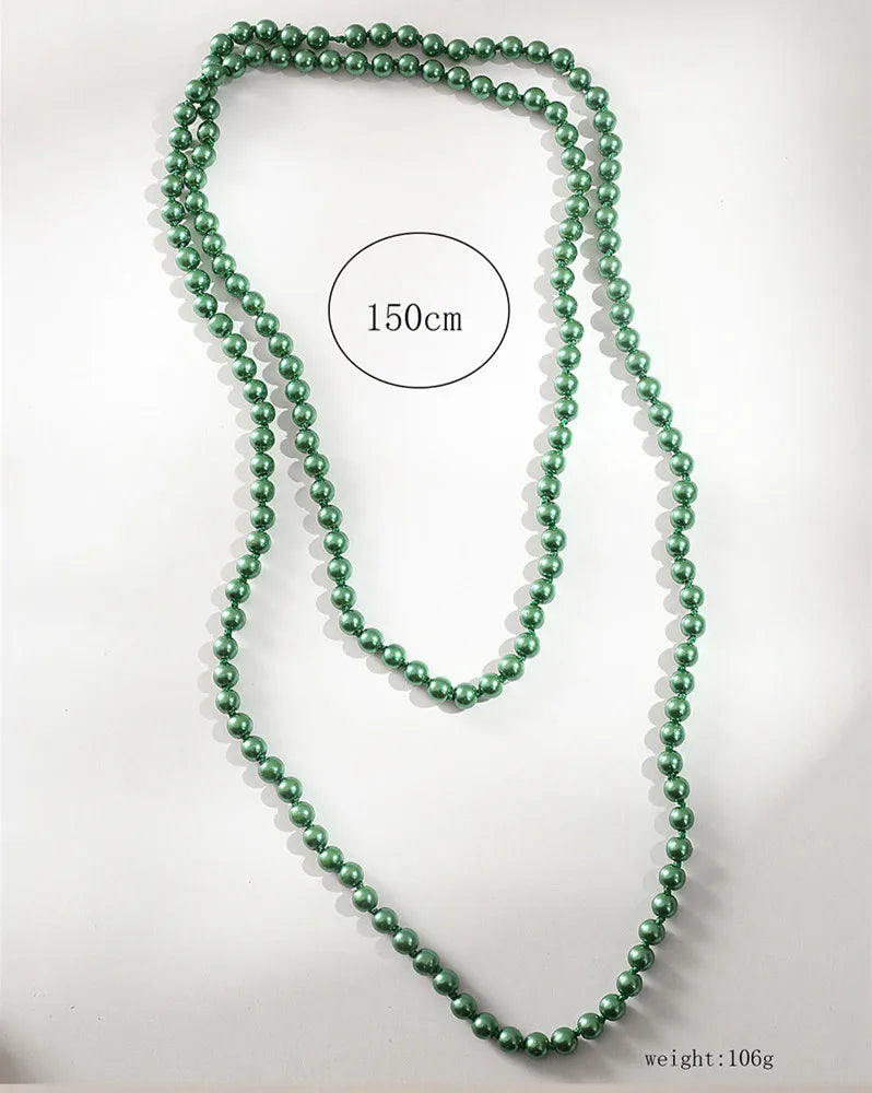 Long Simulated Pearl Necklace – Handmade Beaded Sweater Chain for Fashion