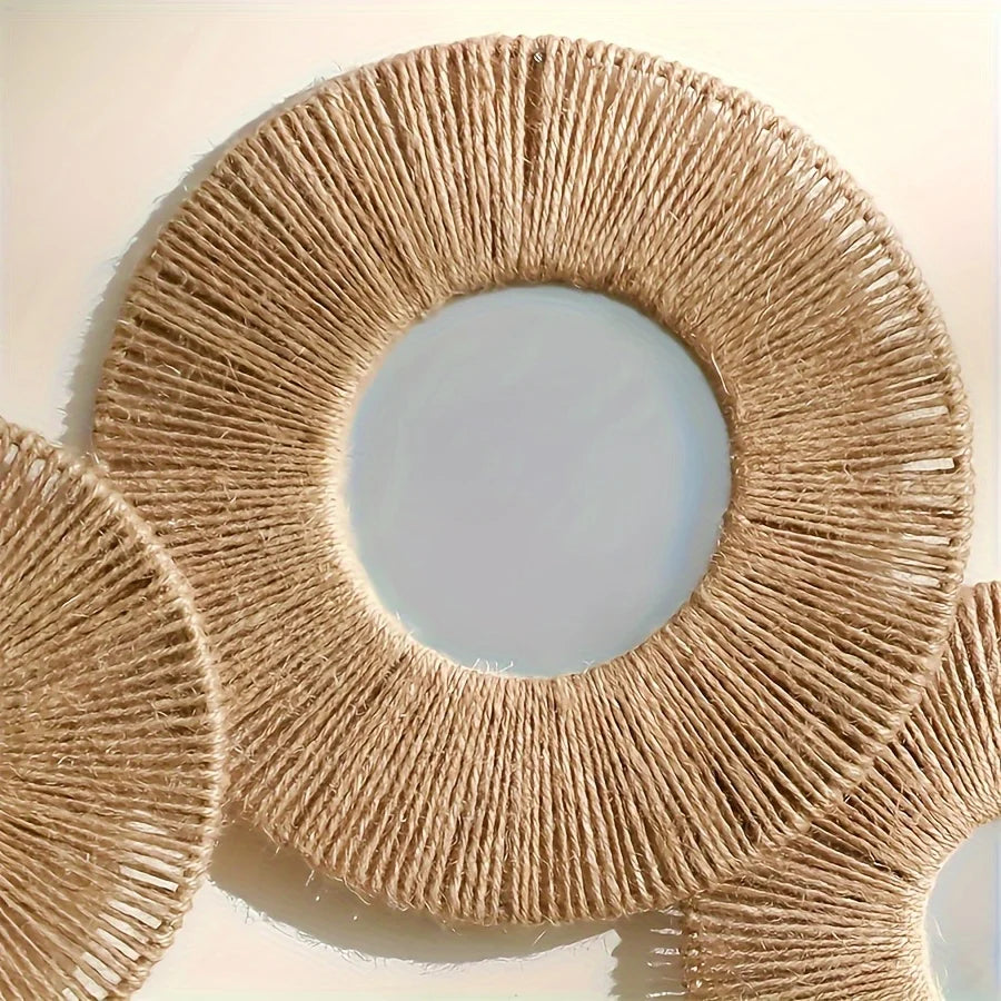 Round Hemp Rope Wall Mirror – Farmhouse Boho Decor for Bedroom and Bathroom