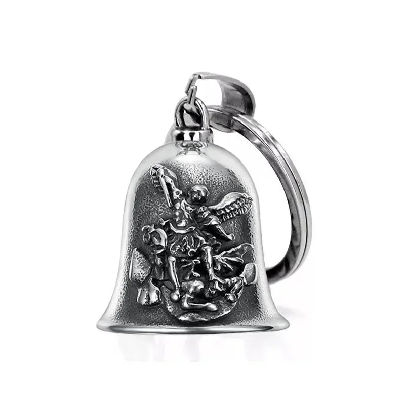 Vintage Jesus Cross Bell Pendant – Religious Biker Necklace for Men