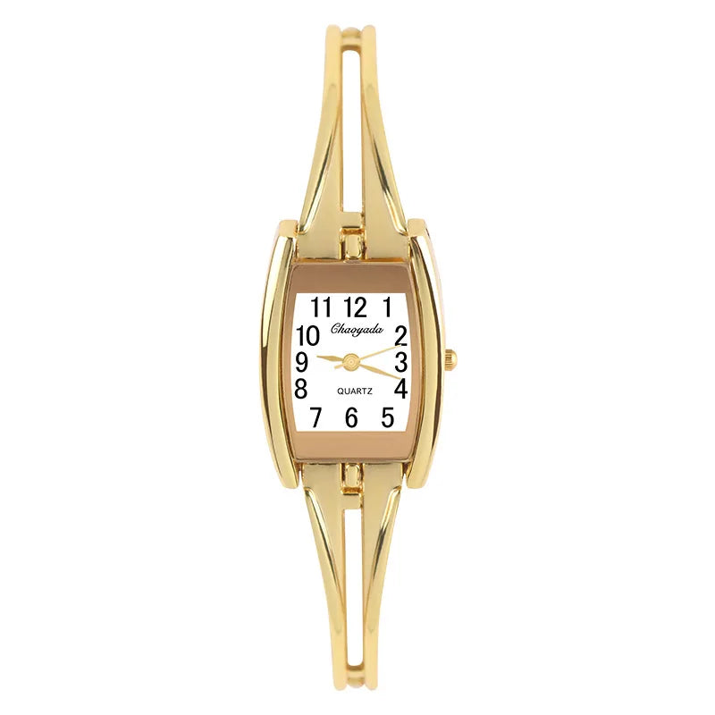 Gold Stainless Steel Wristwatch – Elegant Quartz Bracelet for Women