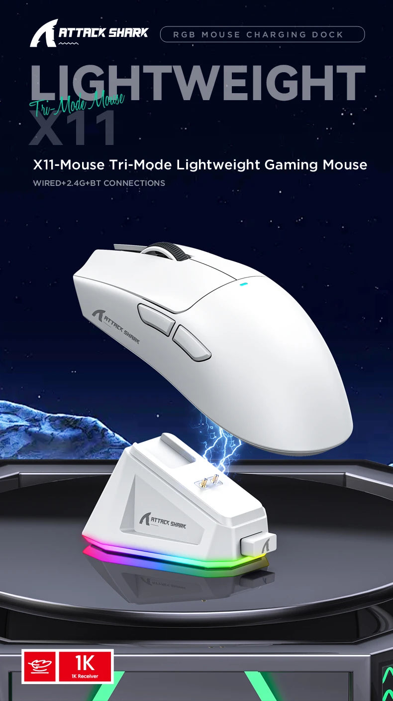 Attack Shark X11 Wireless Gaming Mouse – RGB Tri-Mode for PC Esports