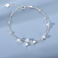 925 Sterling Silver Star Bracelet – Adjustable Double Layer for Party Jewelry