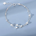 925 Sterling Silver Star Bracelet – Adjustable Double Layer for Party Jewelry
