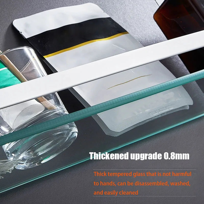 Tempered Glass Wall Shelf – Bathroom Storage Organizer for Shower Accessories