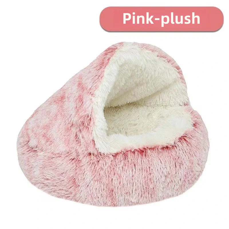 Semi-Enclosed Plush Pet Bed – Warm Winter Shell Nest for Cats and Small Dogs