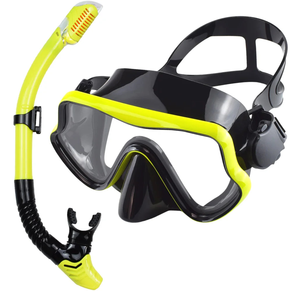 Tempered Glass Scuba Mask Set – Panoramic Snorkeling Gear for Adults