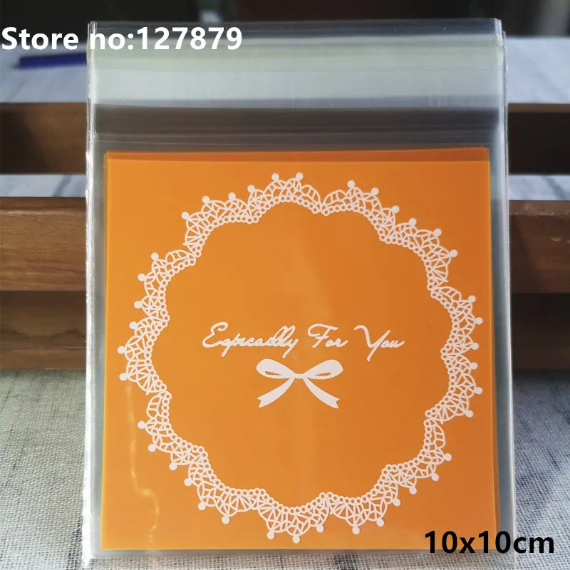 Self-Adhesive Bow-Knot Cookie Bags – 10x10cm Plastic Packaging for Parties