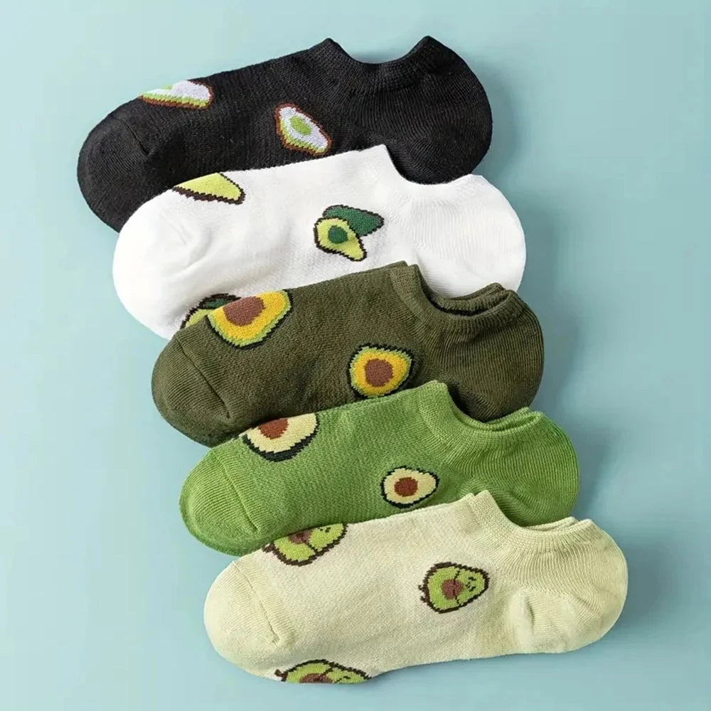 Avocado Crew Ankle Socks – Breathable Kawaii Cotton for Women's Fashion